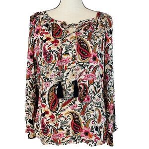 Chelsea Theodore Long Sleeve Paisley Blouse Womens Medium